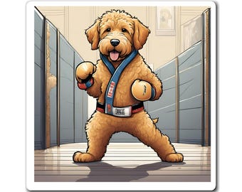 Golden Doodle Boxing Dog Magnet - Funny Fridge Decor
