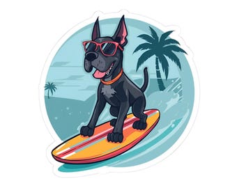 Surfing Great Dane sticker | kiss-cut vinyl dog surfboard design