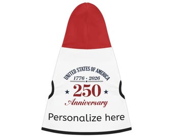 Patriotic Pet Hoodie USA 1776-2026 | 250th Anniversary Dog & Cat Outfit | Cozy American Pride Hoodie