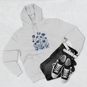 Monochrome Floral Fleece Hoodie | Cozy Unisex Pullover | Nature-Inspired Sweatshirt | Soft Casual Gift Under 25 image 3