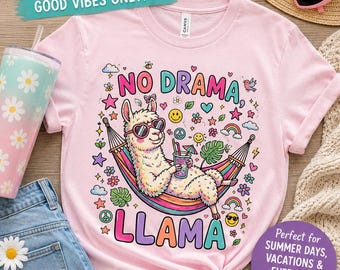 No Drama Llama Shirt, Relaxing Hammock Llama Graphic Tee, Positive Vibes Apparel