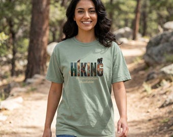 HIKING Graphic T-Shirt, Nature Landscape Tee, Wildlife Outdoor Apparel, Personalized Adventure Shirt