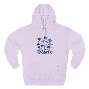Monochrome Floral Fleece Hoodie | Cozy Unisex Pullover | Nature-Inspired Sweatshirt | Soft Casual Gift Under 25 image 7