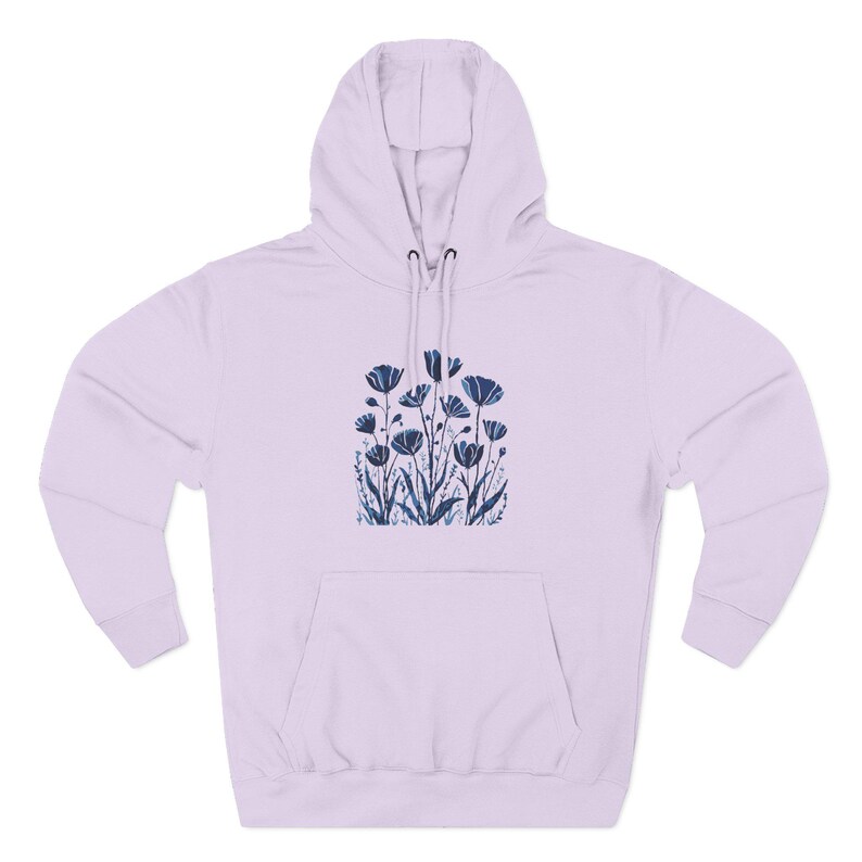Monochrome Floral Fleece Hoodie | Cozy Unisex Pullover | Nature-Inspired Sweatshirt | Soft Casual Gift Under 25 image 7