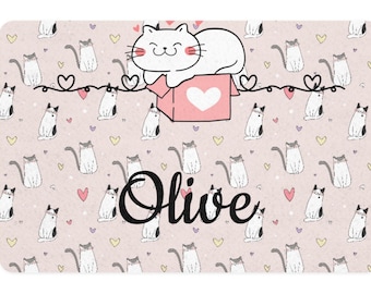 Tapete de comida de gato personalizado: jogo americano com nome personalizado para animais de estimação, antiderrapante