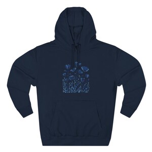 Monochrome Floral Fleece Hoodie | Cozy Unisex Pullover | Nature-Inspired Sweatshirt | Soft Casual Gift Under 25 image 6