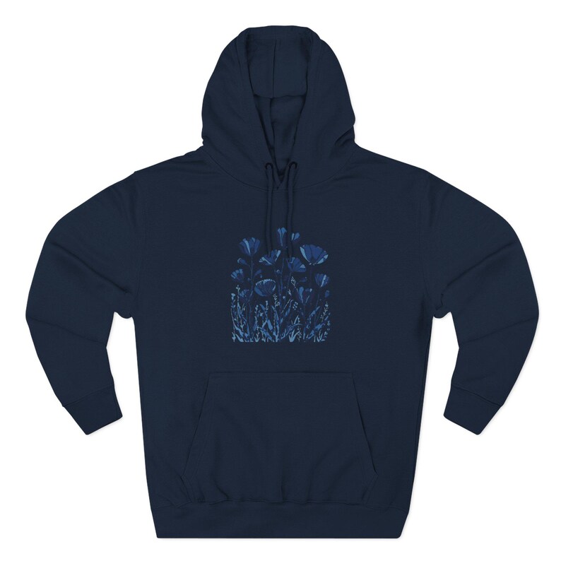 Monochrome Floral Fleece Hoodie | Cozy Unisex Pullover | Nature-Inspired Sweatshirt | Soft Casual Gift Under 25 image 6