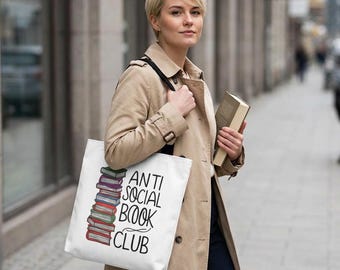 Anti-Social Book Club Tote Bag: Reading Lover's Polyester Bag