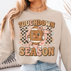 Touchdown seizoenssweater schattig voetbalwedstrijddag shirt retro herfst cheerleader trui Gildan 18000 gezellige sport ronde hals voetballiefhebber
