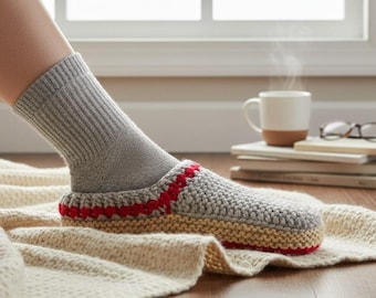 Hand Knitted Slippers | Grey & Yellow | Recycled Yarn | Made in Ukraine