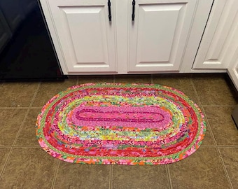 Handmade Jelly Roll Rug, 100 % cotton 26 x 45 in. Oval Rug