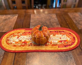 Jelly roll table runner, fall harvest table runner, autumn table runner, 11 x 30 " hand crafted fabric table runner, Thanksgiving decor