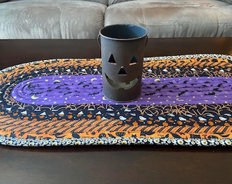 Jelly roll table runner, Halloween table runner, 11 x 30 " hand crafted fabric table runner, Halloween decor