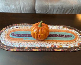Jelly roll table runner, fall harvest table runner, autumn table runner, 11 x 30 " hand crafted fabric table runner, Thanksgiving decor