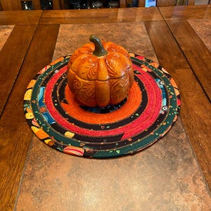 Jelly roll trivet, extra large fabric trivet (13.5"), Pumpkin fabric trivet, handcrafted trivet, trivet for hot dishes, table centerpiece