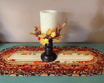 Jelly roll table runner, fall harvest table runner, autumn table runner, 11 x 30 " hand crafted fabric table runner, Thanksgiving decor
