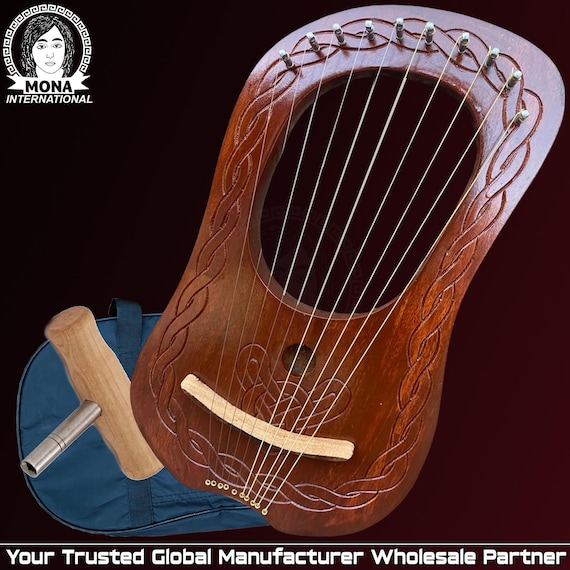 10弦ライアーハープ：木製の民族楽器（バッグとレンチ付き） - Etsy 日本