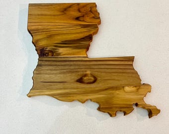Teak Wood Louisiana Cheese Board: Handmade Serving Tray, 14" State Gift