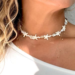 Gargantilla de estrella de mar con conchas marinas: collar de perlas de agua dulce, collar playero, estilo surf, joyería de verano,