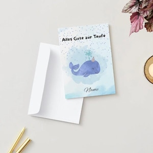 Baptism Card Whale Congratulations Card Baptism - CANVA - editable-
