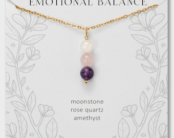 Emotional Balance Necklace – Amethyst and Rose Quartz Dainty Crystal Jewelry for  Self Love & Positivity, Healing Crystals