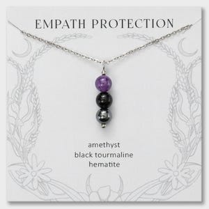 Empath Necklace – Amethyst, Hematite & Tourmaline Pendant for Energy Protection, Grounding Gift for Women, Protection Jewelry