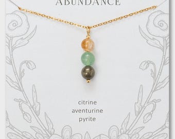 Abundance Necklace – Dainty Crystal Necklace with Citrine, Aventurine, Pyrite for Success and Prosperity, Mindful Jewelry for Her