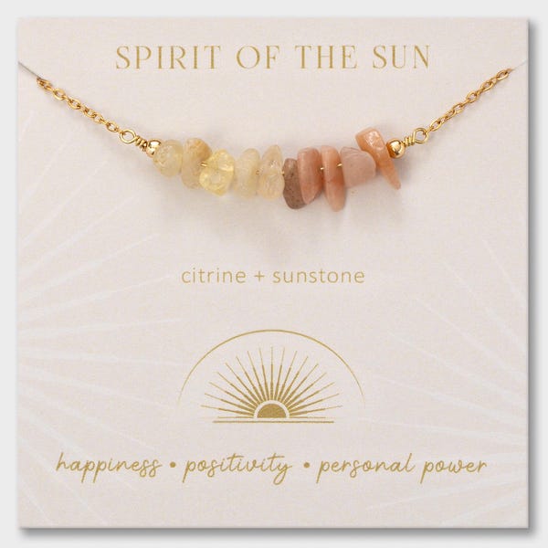 Collar de citrino y piedra solar: collar Espíritu del Sol con cristales curativos para la alegría y la confianza.