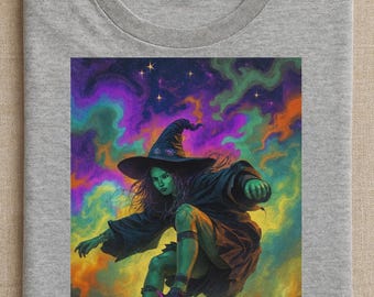 Witch Skateboard Graphic Tee: Fantasy Streetwear, Goth Skater Shirt