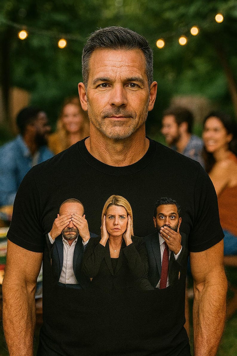 Epstein Files Political T-Shirt: Dan Bongino, Bondi, Patel - USA Made image 3