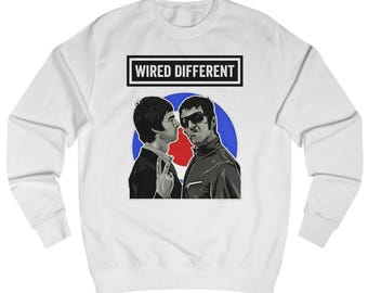 Gallagher Brothers, "Oasis" Inspired | Retro Rock Band / Britpop Portrait | Wired Different™ Slogan T-Shirt - White | 4 Colours Available