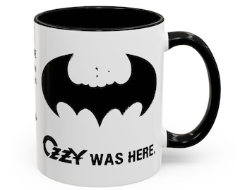 Tazza da caffè con logo a forma di pipistrello "Ozzy Was Here" di Ozzy Osbourne - Tazza nera da 11 once, per metallari, collezionisti di rock & roll e fan dei Sabbath