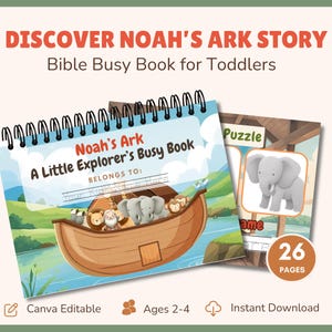 幼児向けノアの箱舟ビジーブック | キリスト教の印刷可能なアクティビティ | 日曜学校の工作 | 聖書の幼稚園向け静かな本 | 編集可能なPDF