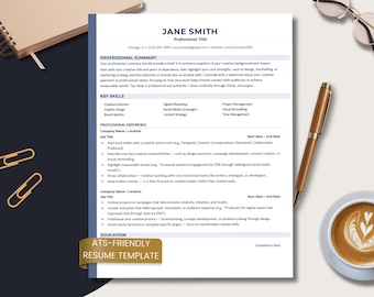 Creative ATS Resume Template Word Google Docs Modern Design CV 1 Page 2 Page Simple Professional Resume Layout