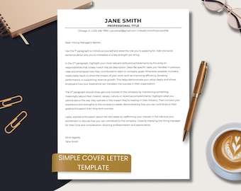 May include: A cover letter template with the name "Jane Smith" and the title "Professional Title" at the top. The document includes instructions for writing a cover letter. A pen, glasses, and a coffee cup are on the right.