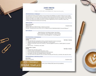 College Graduate ATS Resume Template First Job Word Google Docs Entry Level CV 1 Page 2 Page Professional Resume Layout