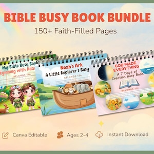 Bible Busy Book Bundle for Toddlers | Christian Quiet Book Printable | Adam and Eve, Noah’s Ark, 7 Days of Creation | Sunday School Craft