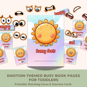Libros de actividades para niños pequeños, actividad digital de emparejamiento de emociones, tarjetas imprimibles de emociones para niños, caras de emociones, libro tranquilo preescolar para niños pequeños