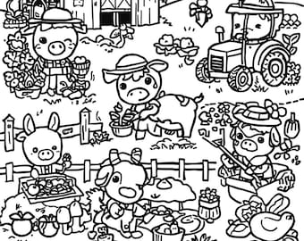 Kawaii Farm Animals Coloring Pages – 12 Cute Printable Sheets for Kids | Baby Cow, Pig, Sheep, Chick, Bunny | Easy Line Art Farm Activity