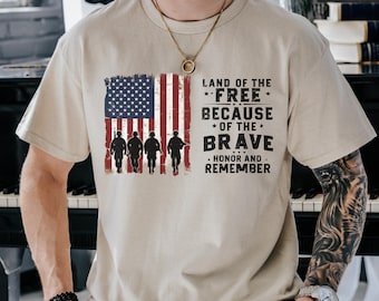 Chemise Memorial Day, chemise Land of the Brave, t-shirt 4 juillet, chemise drapeau patriotique américain, chemise coeur Memorial Day