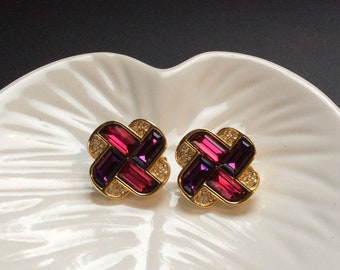 Orecchini a clip Swarovski in oro con strass viola e fucsia