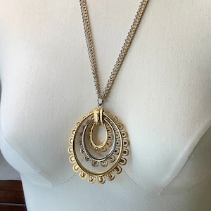 Funky Gold and Silver Scalloped Triple Pendant necklace - 1960s vibe, Monet, Trifari