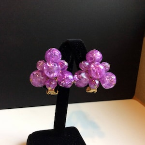 Carnegie Purple Lucite Ball Earrings -1950s, Chunky