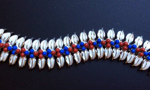 Coro White Enamel Bracelet with Red and Blue Beads - image 2