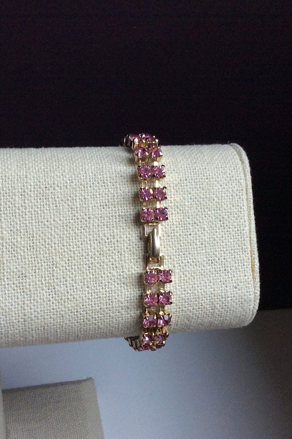 Pink Moonstone Rhinestone Bracelet - 1950s - image 6