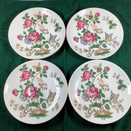 Set of Four Wedgwood Charnwood Bone China Peony shops Shape Cup and Saucers - Floral, Butterflies