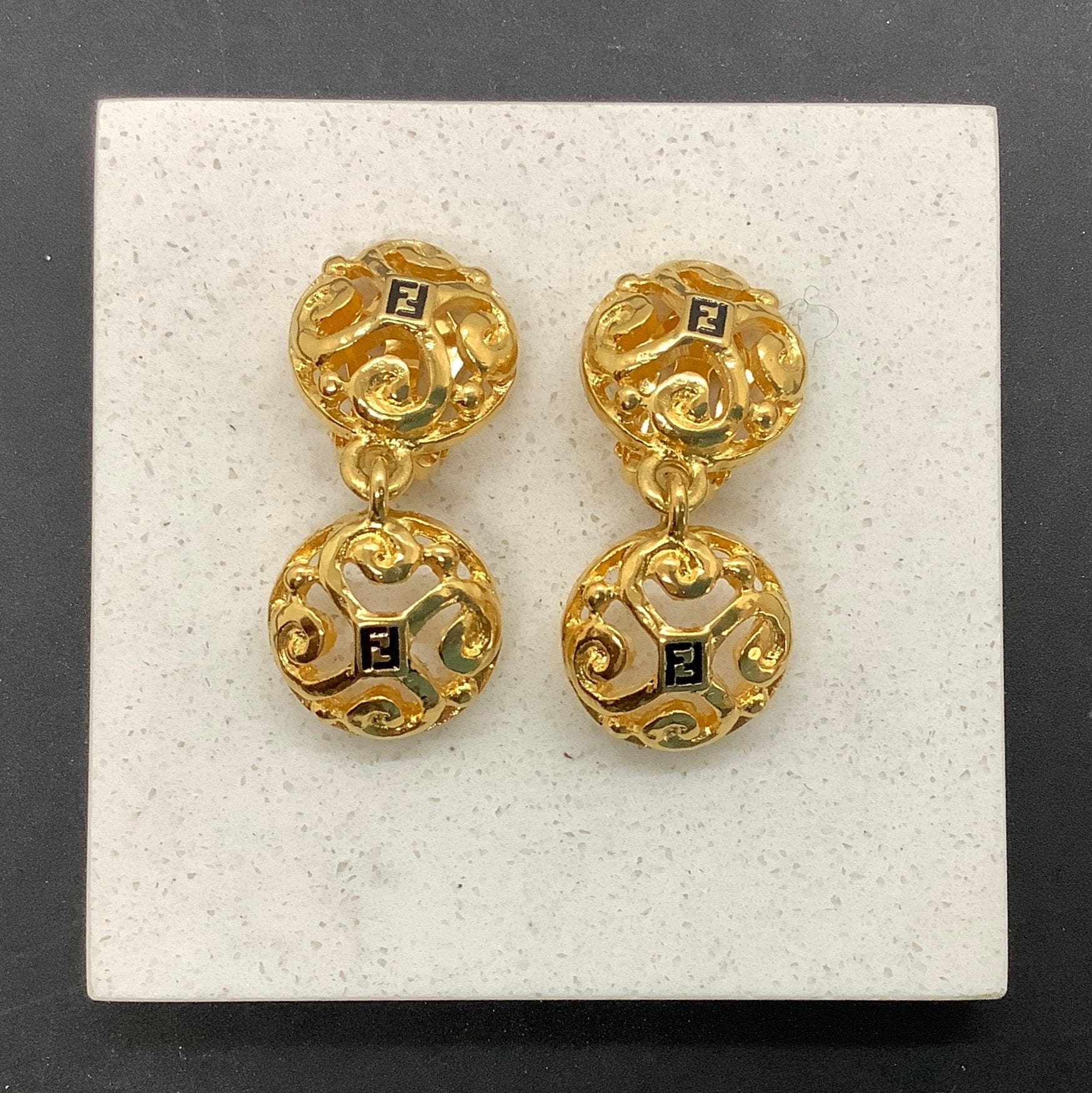 Fabulous FENDI Signed Logo Round Drop Earrings 18K Etsy.de