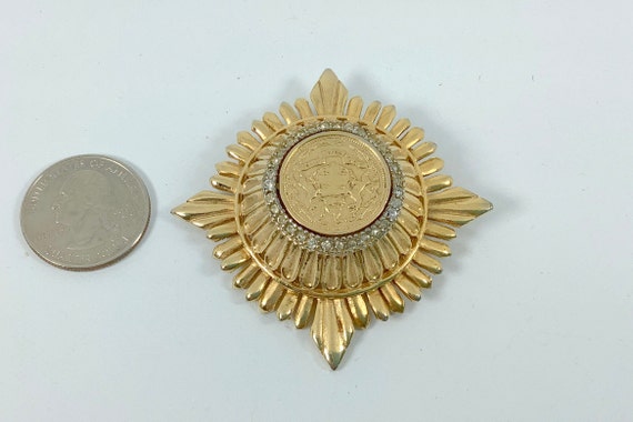 DeNicola Gold Domed Brooch/Pendant with Faux Coin… - image 5