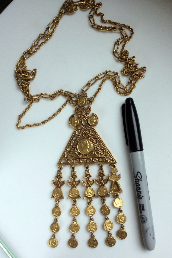 Goldette Triangle Pendant Necklace with Roman Coi… - image 7