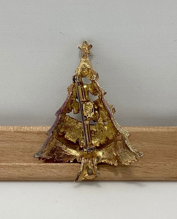 JJ Big Gold Christmas Tree Brooch with Rhinestone… - image 3